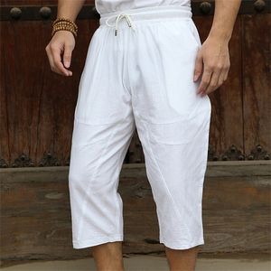 Linen Short Men 3/4 Length Knee Cotton Large Size 5xl High Waist Plus 6XL Bermuda Shorts Male Long Men's Summer Breeches 220318