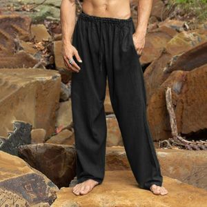 Męskie spodnie Mężczyźni wiosna letnia spodni spodni swobodna luźna solidna lniana sporty na pełną długość moda z kieszonkową m dżinsy menmen's Naom22
