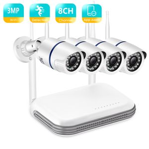 H.265 3MP HD Áudio WiFi IP Câmera 8CH mini NVR CCTV Kit de Segurança Infrared Night Vision Video Sistema de câmera de vigilância