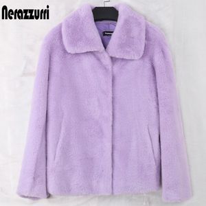 Nerazzurri Short Light Faux Fur Jacket Women Långärmad lila Vit Blue Fall -kläder för plusstorlek Fluffy Furry 201029