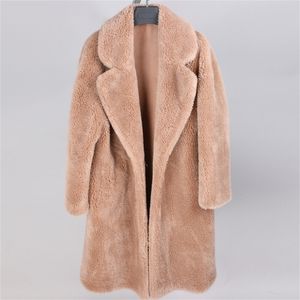 winter fashion women's jacket Natural wool sheepskin Long warmth and loose Park jacket 201112