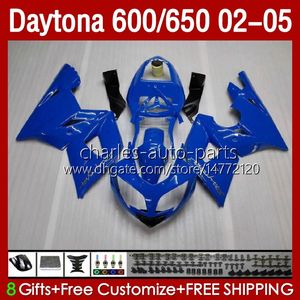 Motorcykel Glänsande Blå Bodys för Daytona600 Daytona650 02-05 Bodywork 132No.17 Cowling Daytona 650 600 CC 02 03 04 05 Daytona 600 2002 2003 2004 2005 ABS Fairing Kit