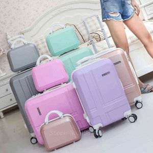 '' Inch Suitcase Travel Trolley Luggage Cabin Carry On Spinner Wheels Women Set Bag For J220707