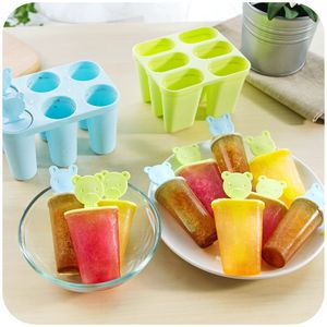 Household DIY Summer Supplies Homemade Popsicle Ice Cream Stick Mold Bear Cute Round Flat 6 Grid Ices Creams Mold Freezer