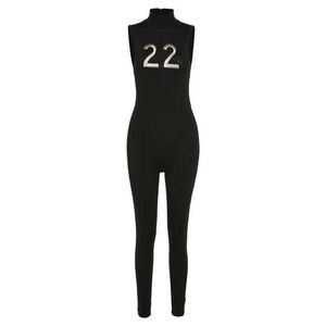 Macacões de verão 2022 moda feminina letras bordadas sem mangas cintura alta justo esportes macacão casual macacão
