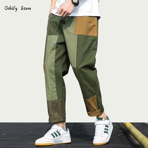 Plaid Cargo Pants Men Joggers Patchwork kombinezon swobodne spodnie japońskie streetwear harajuku kobiety mężczyźni