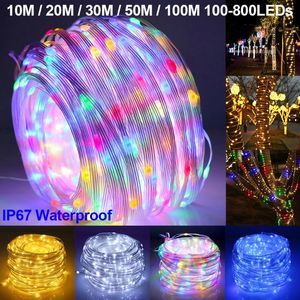 Strängar 10-100m Fairy Lights 8 Mode IP67 Waterproof LED String Garland Christmas Outdoor Decoration Party Holiday Lighting