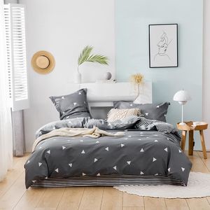 Bettwäsche Sets 2023 Vierteiliger einfaches Baumwoll-Doppel-Haushaltsbettblatt Quilt Deckabdeckung Schleif Schlafsaal graue Farbe
