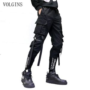 Streetwear rubans poches sarouel hommes printemps été pantalons de survêtement décontractés Hip Hop Joggers Slim Fit noir hommes crayon pantalon 220713