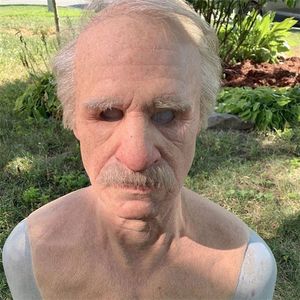 Realistic Human Wrinkle Party Cosplay Scary Old Man Full Head Latex Mask for Halloween Festival 220629