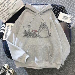 Japońska kreskówka anime totoro bluza z kapturem kobiety kawaii hoodeis miyazaki hayao studio ghibliharajuku szary bluzy unisex 220817