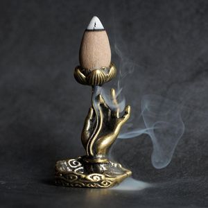 Duftlampen Retro Kupfer Räucherstäbchen Rückfluss Weihrauch Buddha Hand Lotus Messingrahmen Zen Teezeremonie TischeinrichtungDuft