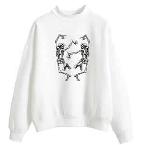 Kvinnors hoodies tröjor Kpop Autumn Winter Top Dance Skull Fun Print Sweatshirt Streetwear Harajuku tröja Casual Sportswear Loose Fl