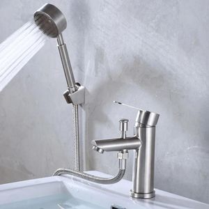 Bathroom Sink Faucets Basin Faucet Stainless Steel Single Handle Mixer Tap With Shower Head Valve Hole Singel Ceramic FaucetBathroom