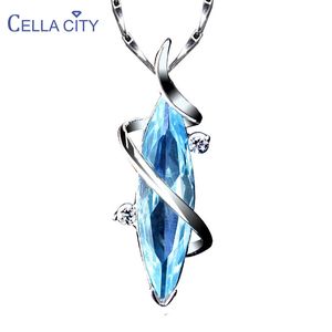 Cellacity silver halsband för kvinnor akvamarin hänge fina smycken med ädelstenar kvinnliga vatten droppformade halsprydnader