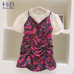 Humor Bear Girls Ubrania Set Summer Fashion Short Sling Floral Dress 2PCS Toddler Kids 220620