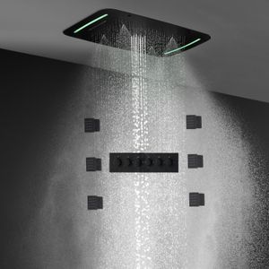 Set doccia LED nero opaco Massaggio Soffioni a cascata a pioggia Bagno 5 funzioni Miscelatore termostatico Rubinetti con getto laterale