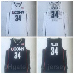 NCAA UConn Huskies Basketbol Ray Allen College Formaları 34 Erkek Üniversite Takımı Renkli lacivert Beyaz Nefes Alabaç Nakış ve Dikiş Spor Hayranları Saf Pamuk