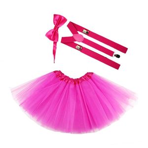 Spódnice Maluch Dzieci 3 w 1 Party Kostium Zestaw Solid Color Warstwowy Tulle Tutu Spódnica z Bowtie Suspid Ballet Dance Stroje Dane