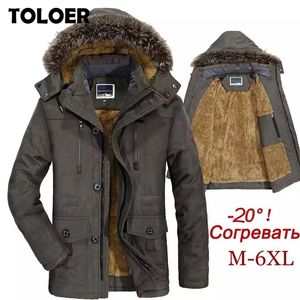 Kurtka zimowa mężczyźni plus size 5xl 6xl bawełna wyściełana ciepła płaszcz parka casual futro futerko z kapturem z kapturem długą męską kurtkę Windbreaker mężczyźni 220406