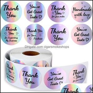 Rainbow Thank You Stickers Black Ink Holographic Sier Business Sticker 500 Labels Different Word For Boutiques Shop Drop Delivery 2021 Gift