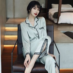 Pyjamas Sexig långärmad kostym Silk Hemkläder