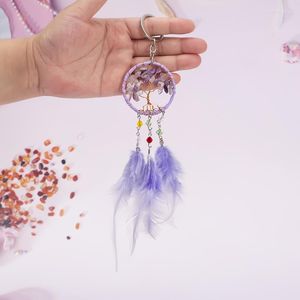 Wholesale gemstone keychain for sale - Group buy Keychains Tree Of Life Crystal Stone Pendant Keychain Natural Healing Gemstone Key Ring Accessories Style Emel22