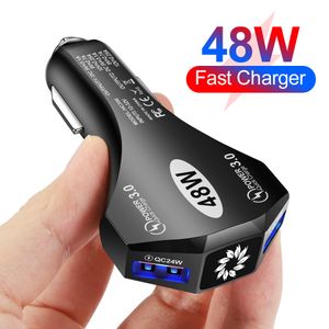 48W Dual USB Car Charger 2 Ports Snabb QC3.0 Snabbladdning för iPhone 14 13 12 Xiaomi Huawei P40 Samsung Charge Charge