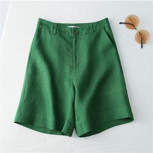 Women's Summer Shorts Cotton Casual Shorts Candy Classic Linens Button Fly Straight Short Pants Student Women Shorts 220419