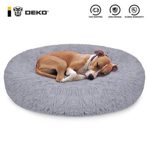 Husdjurs säng supermjuk kennel rund fluffig katthus varm bekväm sovkudde matta soffa tvättbar valp plysch LJ201028