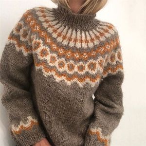 UMEKO 가을 겨울 여자 Turtleneck 니트 스웨터 긴 소매 단단한 기하학적 패턴 따뜻한 느슨한 캐주얼 풀오버 201221