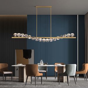 Lâmpada de lustre de cobre de luxo para ilha de cozinha retângulo luz cristal hotel bar pendurado lâmpada sala de estar na iluminação interna