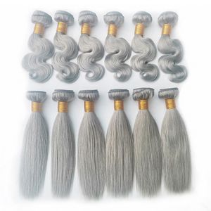 Naturlig svartbrun grå blondin människohårväv buntar hår wefts 3 stycken/mycket grå silver brasiliansk rak 10-26 tum