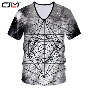 ファッションセクシーVネックTシャツプリントグラフィックトライアングル長方形3D Tシャツ男性Hiphop StreetwearパンクカジュアルTシャツ220623