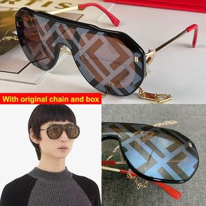 Square Shield Frame Havana Okulary przeciwsłoneczne Brown Logo Drukuj Drukuj Projektant Mężczyźni Mężczyźni Kobiety Lato Driving Luksus LUNETTES 514A-F Gold Metal Signature Occhiali z łańcuchem