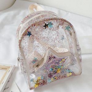 School Bags Children Glitter Stars Backpack Transparent PVC Shoulder Student Kids Boys Girls Travel Cute Bagpacks