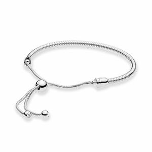 Authentic 925 Sterling Silver Snake Chain Slider Bracelet Womens Party Jewelry with Original box set for Pandora Charms bracelets