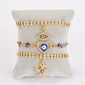 Evil Eye Charm Armband Palm Starfish Love Heart Blue Eyes Pendant Double Layer Full Diamond Rhinestone Tennis Chain Gold Plated Fatima Hamsa Handarmband smycken