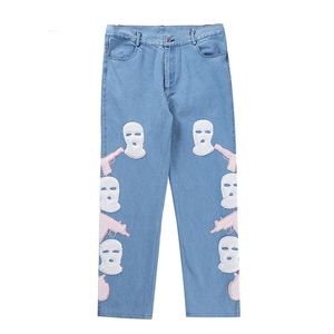 Herren Jeans Urban Streetwear Baggy Y2k Männer Schädel Furry bestickte Jeanshosen gerade Bein lose Hosen Frauen High Street Hip Hopmen