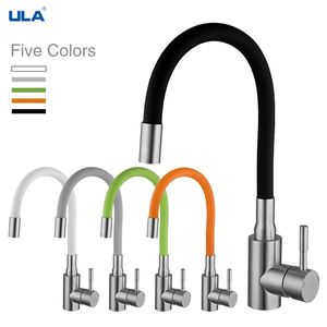 ULA kitchen faucet black chrome cold water mixer tap 360 degree rotate sink for with colorful hose 220401