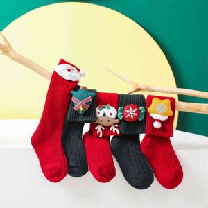 Christmas Toddler Baby Girls Boys Stocking Woolen High Tube Socks 2022 Newborn 3D Cartoon Casual Knitting Patchwork Warm L220716