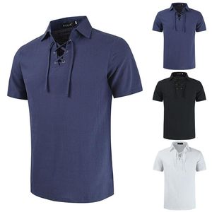 Erkekler Sıradan Gömlek Erkekler Keten Dönüş Yaka Kısa Kollu Üç Renk T-Shirt Moda Düz Renk Nefes Alabilir Plaj Tee Fil