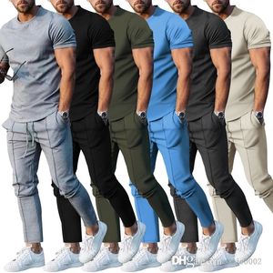 M-3XL Sportswear For Men 2022 New Autumn Summer Two Piece Set Solid Color Short Sleeve T-shirt Sweatshirt Pants Jogging Suit