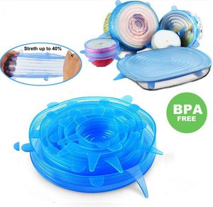 6pcs/set silikon streç kapaklar evrensel kapak silikon gıda sarma kase kap kapağı silikon kapak tava pişirme mutfak aksesuarları damlalık