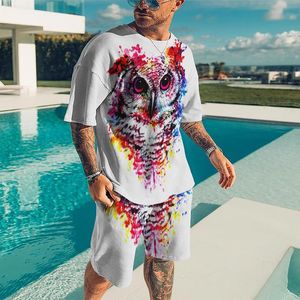 Herrspårar Herrarna överdimensionerade kläder Summer ActiveWear Short Sleeve Suit Outfit 3D Animal Print Hip Hop T Shortsmortsmen's