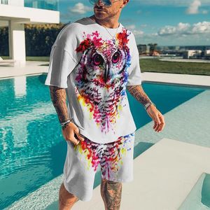 Erkek Trailtsits Erkekler büyük boyutlu giyim yaz aktif giyim kısa kollu kıyafeti 3d hayvan baskı hip hop t shirt kısayçları