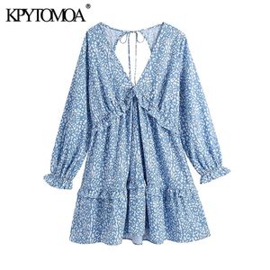 KPYTOMOA Women Chic Fashion Animal Print Ruffle Mini Dress Vintage Backless Bow bundna Side Zipper Female Dresses Vestidos 220516
