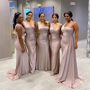 2022 Simple Light Pink Long Country Style Wedding Bridesmaid Dresses Spandex Satin Merraid Bridesmaid Gowns Party Prom Robe B0601x03