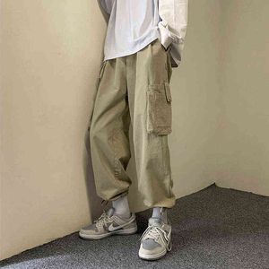 Casual overalls men's summer trend loose straight leg wide cropped pants tide brand thin versatile Leggings G220713