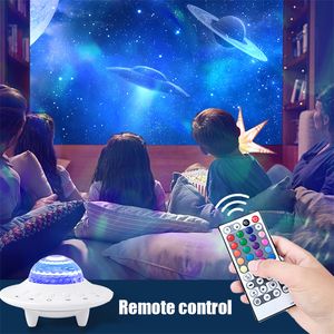 UFO LED Night Light Star Projector Bluetooth Remote Control 21 Colors Party Light USB Laddar Family Living Children Room Decoration Gift Ornament